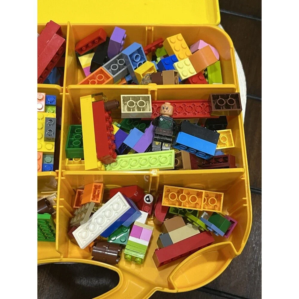 LEGO Yellow Hard Plastic Carrying Case Full Of Random LEGO Pieces With Dividers